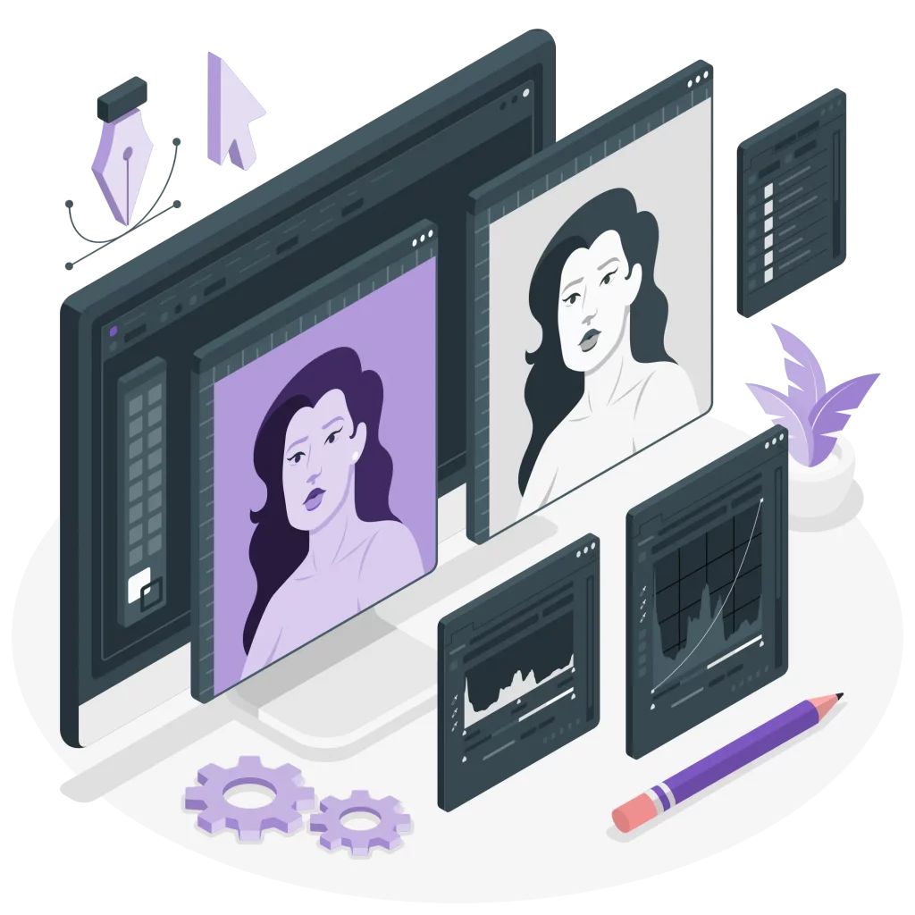 illustration - portrait de femme - écran avec tablette graphique